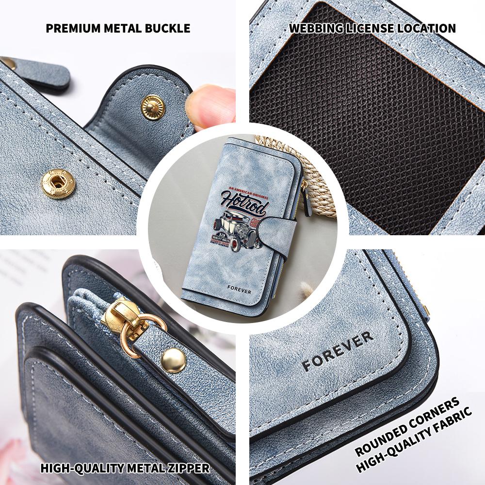 Vintage Hotrod Pattern Long Wallet Casual PU Leather Multi Card Holder Portable Daily Use Purse