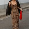 Леди платье-комбинация с леопардовым принтом и открытой спиной, тонкая талия, низкий вырез, V-образный вырез, без рукавов, трапециевидной формы, для выпускного вечера, для коктейльного клуба, вечеринки, макси