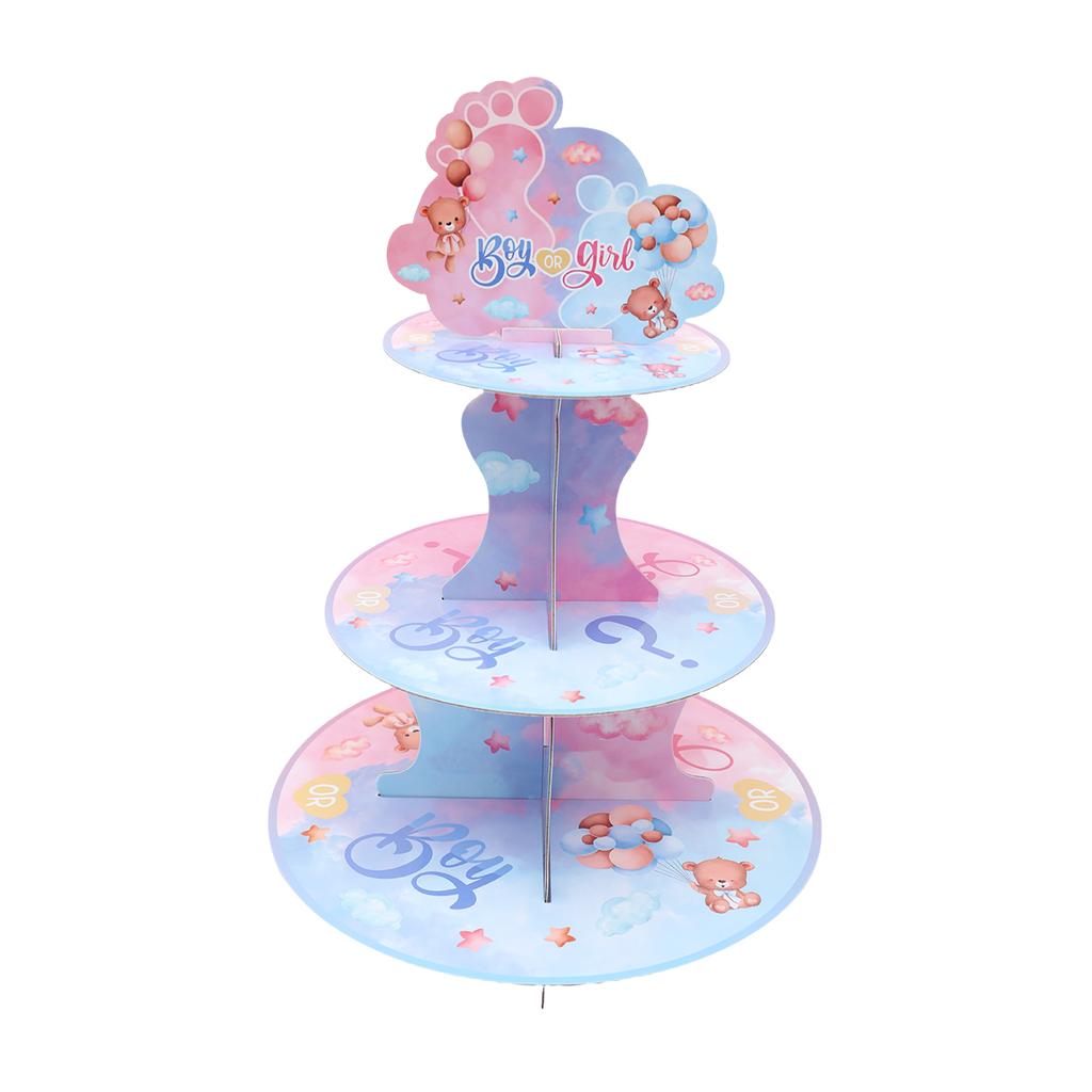 Gender Reveal Party Cupcake Stand Decorations Blue Pink Bear Cake Stand Baby Shower Boy Girl Christening Party Favors