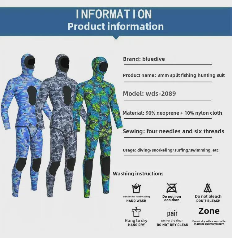 3mm Men's Camouflage Hooded Wetsuit for Hunting, Freediving, Surfing, and Rescue