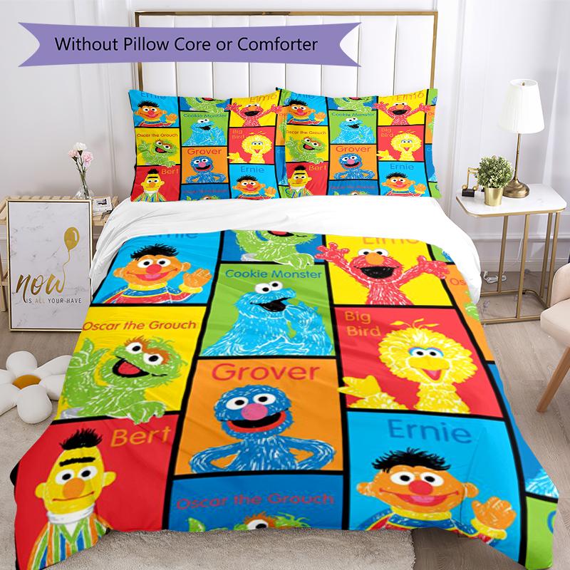 3pcs Sesame Street Bedding Set Duvet Cover Closure Includes 1 Duvet Cover & 2 Pillowcases, Soft and Comfortable for All Seasons.