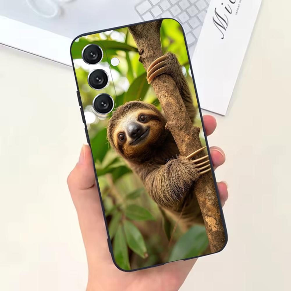 Милый Чехол для Телефона с Ленивцем Для Samsung Galaxy A13,A21s,A22,A31,A32,A52,A53,A71,A80,Мягкий Черный Корпус