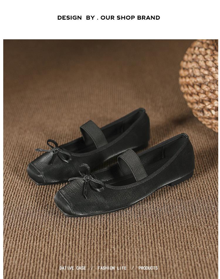 Fashion French Flat Bottom Bow 2024 Spring New Ballet Shoes Square Head Strap Comfortable Everyday Versatile Fashion Single Shoe Women