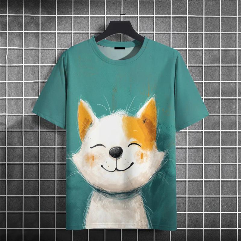 Футболка с рисунком мультяшного кота с 3D-принтом для мужчин, забавные милые футболки с животными, летние свободные футболки с коротким рукавом, топы с круглым вырезом