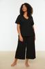 Women's Fashion New Plus Big Size Pajama Set Black Knitted Pajama Set