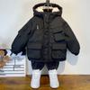 Kids Boys Plush Warm Jacket Hooded Casual Autumn and Winter Thick Cotton Jacket Children's Baby Clothing Style Cotton Jacket