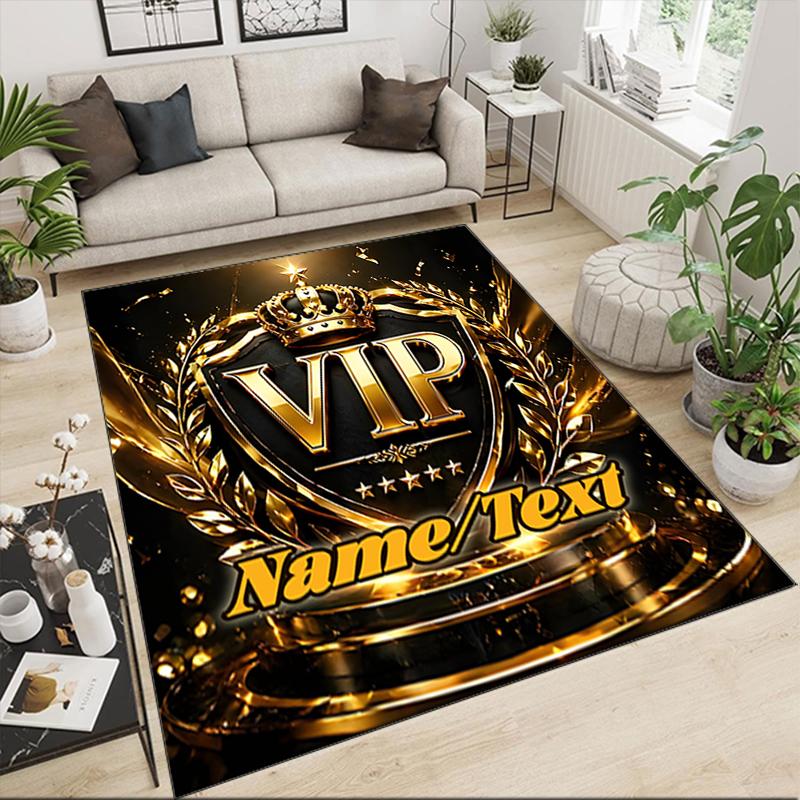 1PC Custom Name VIP Golden Emblem Theme Floor Mat Ideal for Living Room, Game Rooms, Office, Bedroom,Floor Mat Playful Design
