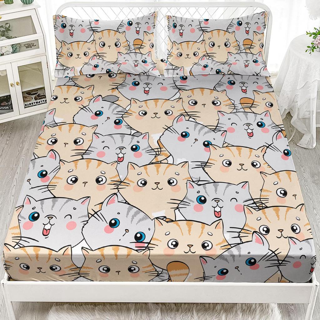 Постельное белье с мультяшным узором животных, шапка на кровать из трех частей, постельное белье с цифровой печатью, комплект из трех частей, для детей и взрослых