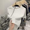 European Threaded Short-sleeved T-shirt for Women Spring and Summer New Round Neck Slimming Bottoming T-shirt Small Shirt Solid Color Versatile Top