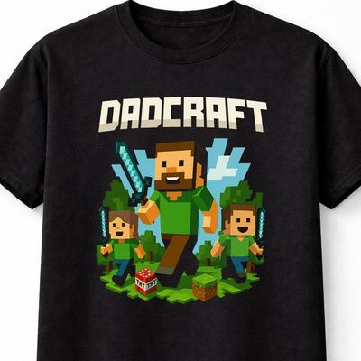 Dadcraft Dad TShirt Fathers Day Minecraft Gaming Unisex Black Graphic Tee