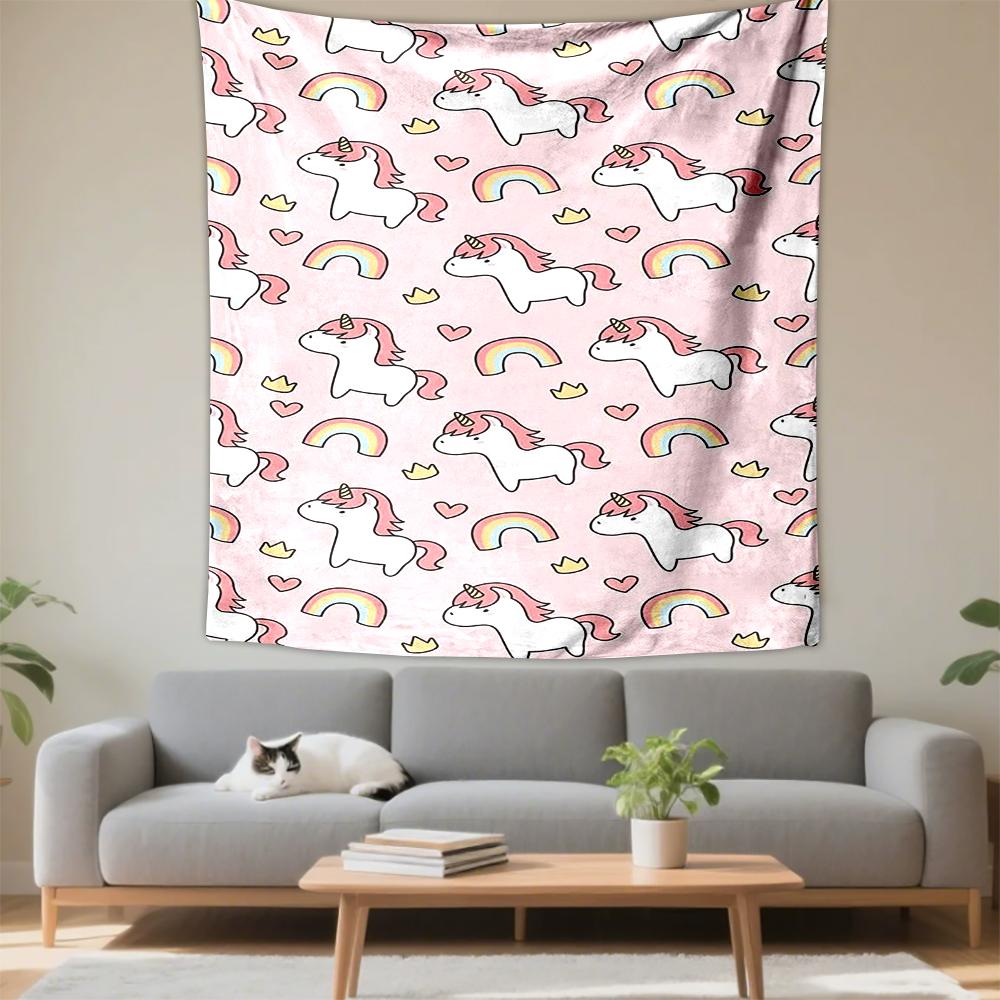 Pink Unicorn Pattern with Rainbows Patterned tapestry for bedroom and living room home decor