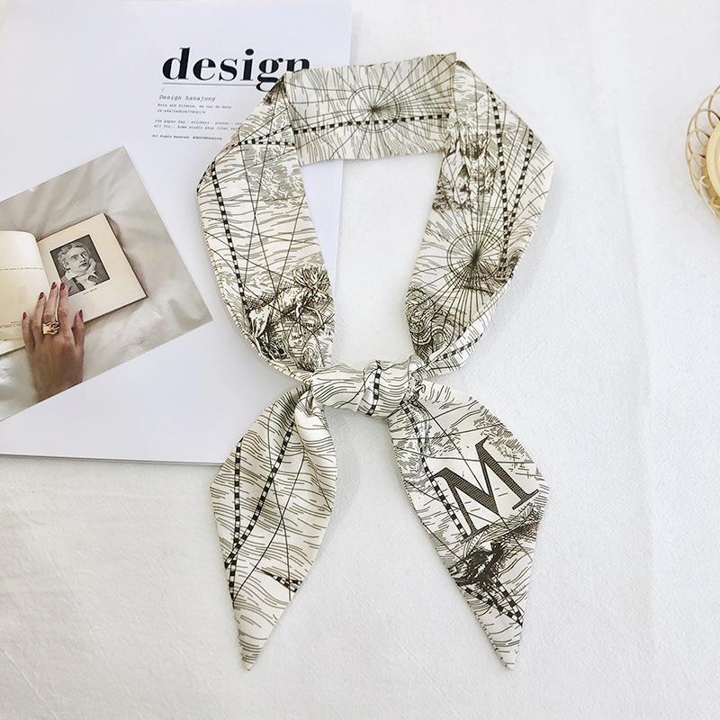 Длинный шарф с принтом из 26 букв, узкая лента, повязка на голову, шейные платки, повязка на сумку с ручкой, бандана, резинка для волос, шейный платок, шелковые маленькие шарфы