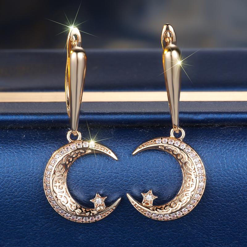 Золотые серьги-подвески с лунными звездами для женщин из циркона, повседневные этнические украшения