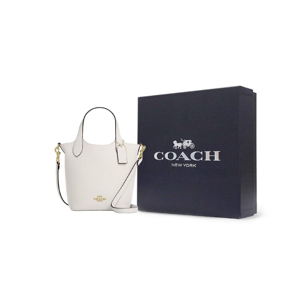 Coach Ханна 17 Магнитная застежка Логотип Кожаная сумка-ведро Женские сумки Меловой-Белый CR168-IMCHK