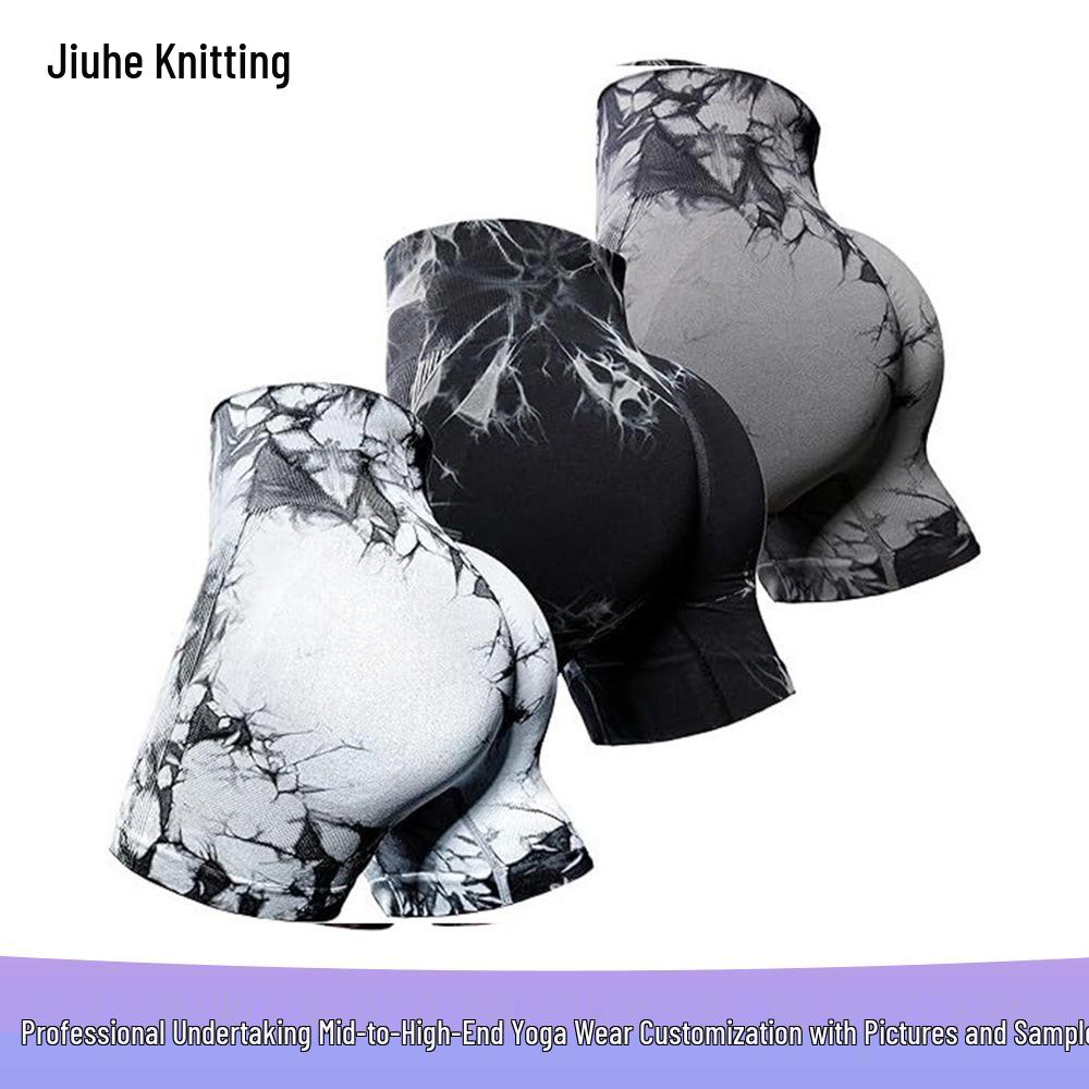 Женские летние шорты для йоги с высокой талией и эффектом пуш-ап, с принтом тай-дай