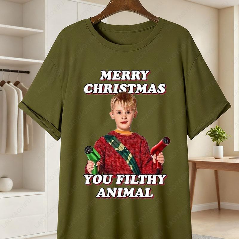 Home Alone Movie Cotton Unisexs TShirt Funny Kevin McCallister Gang Facepalm Print Tees Christmas Short Sleeve Casual Shirts