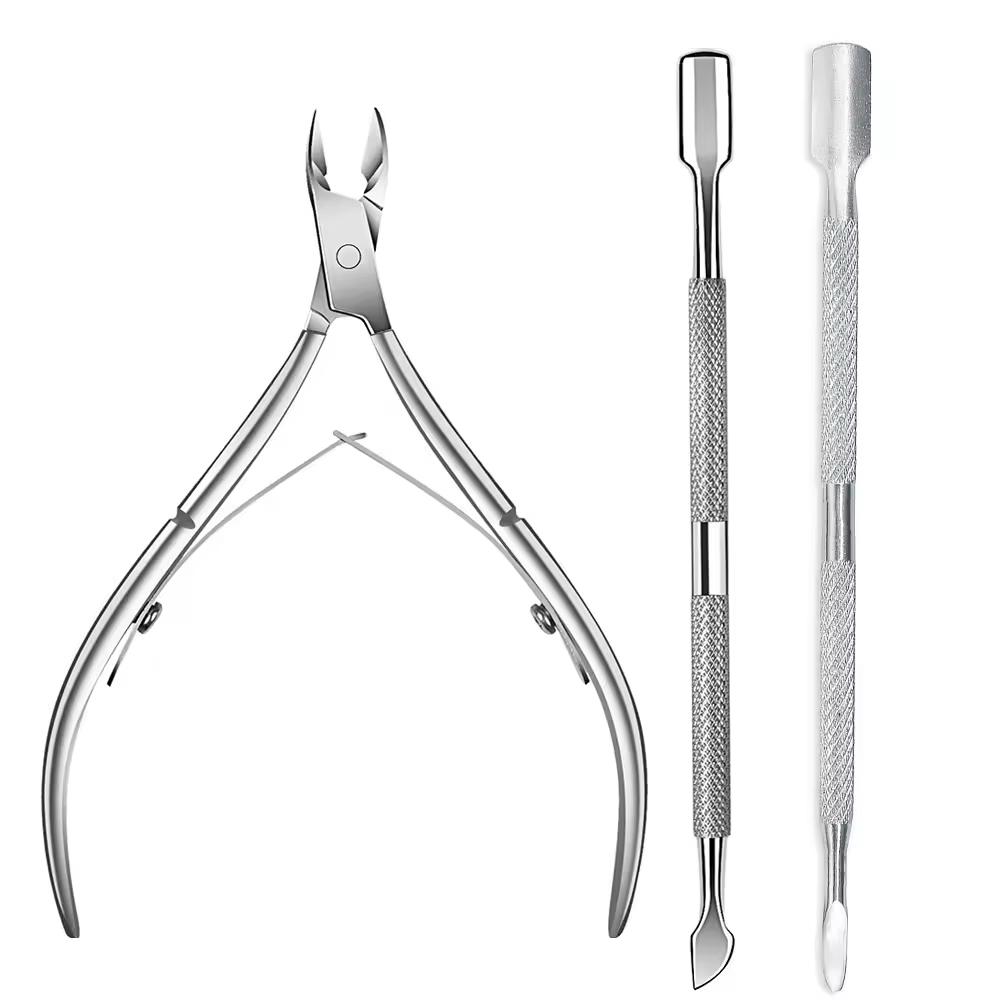 LINMANDA Cuticle Pliers with Cuticle Pusher Stainless Steel Cuticle Remover and Trimmer Perfect For Fingernails and Toenails