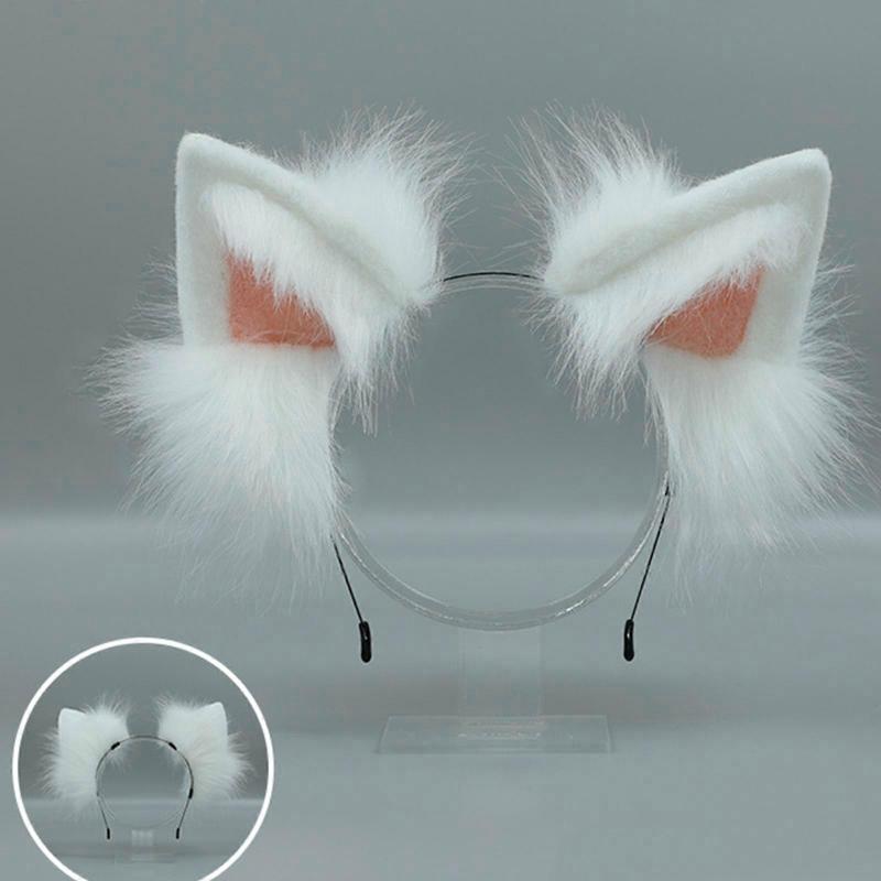Anime Headband with Plush Beast Ear Cosplay Headpiece Costume Accessory Canine Dogs Ear Headband Halloween Party Decor  Canine earband card