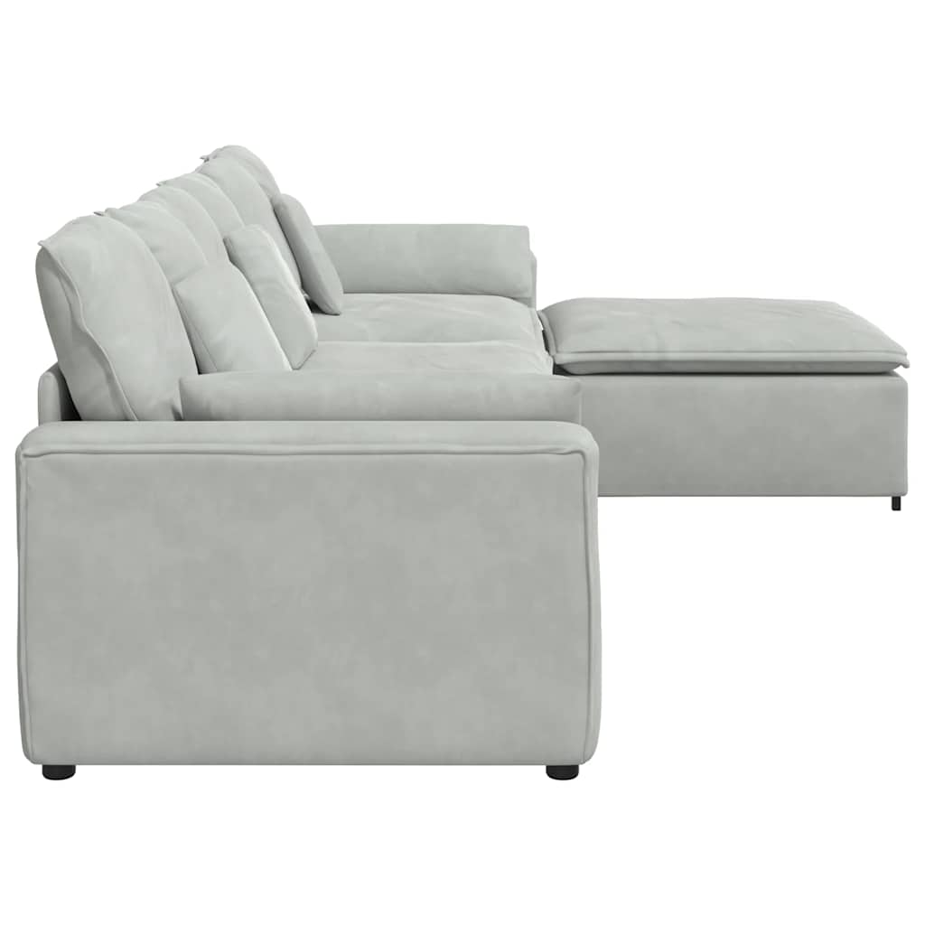 Modular Sofa with Footstool and Cushions Light Grey