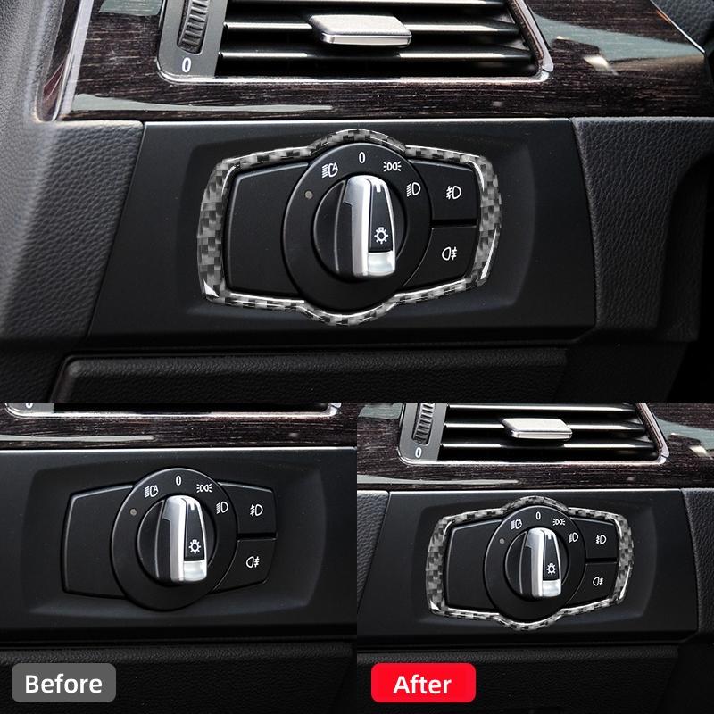 For BMW 3 Series E90 E92 E93 2005-2012 Accessories Carbon Fiber Car Headlight Switch Knob Decorative Frame Trim Cover Stickers