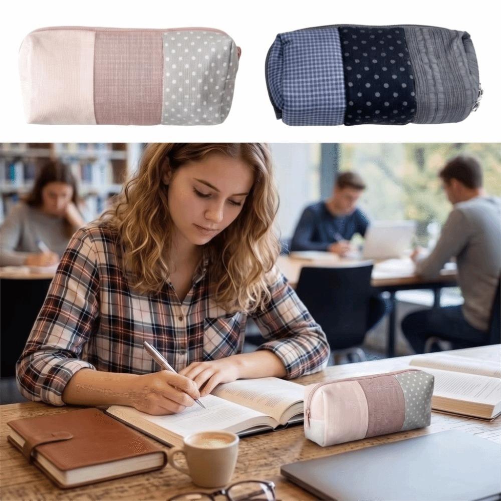 Polka Dot Pencil Case Patchwork Design Pen Bag Fashion Design Patchwork Pencil Case School Use