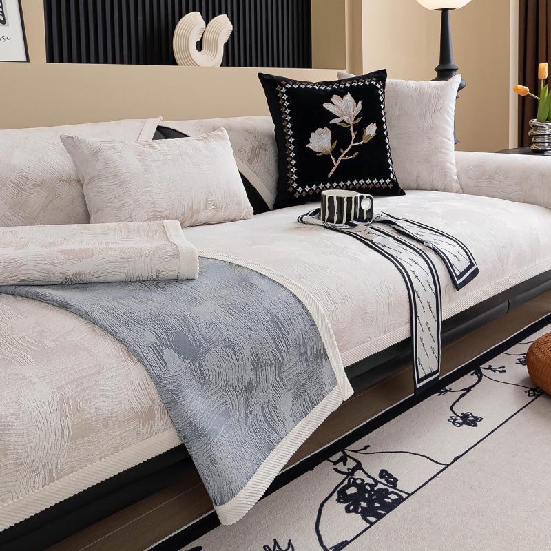 Chenille Sofa Mat Texture Pattern Solid Color Sofa Cover Anti Slip Couch Cover Home Living Room White Border Decor Couch Cover