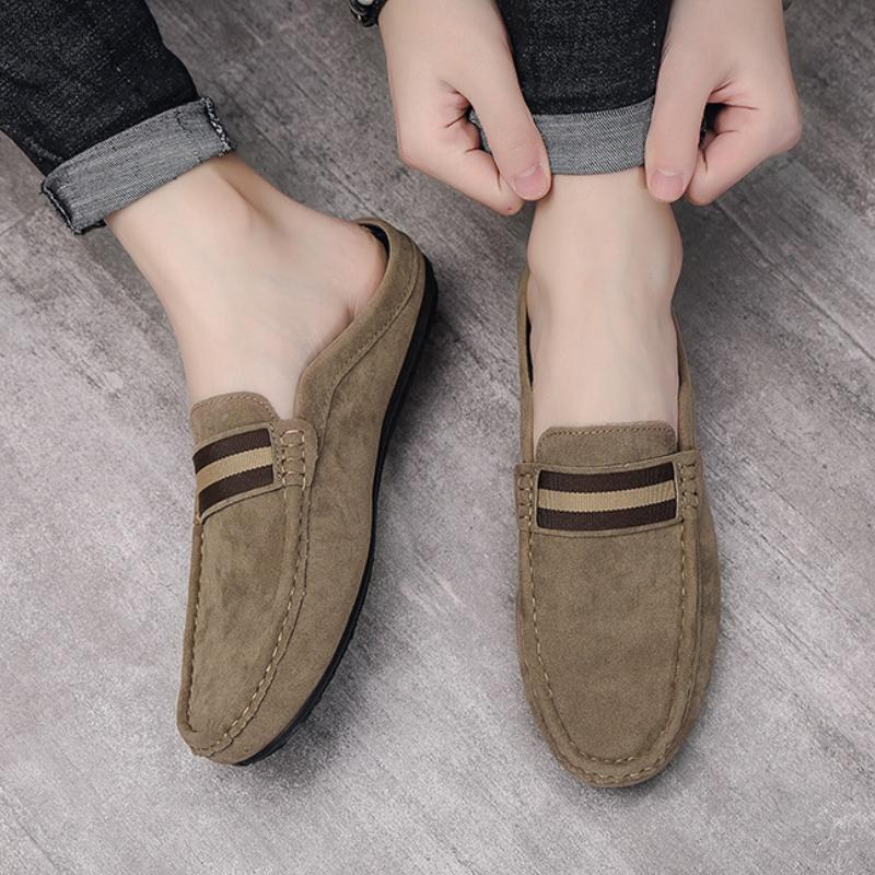 Men's Mules Lightweight Suede Casual Shoes New Men Lazy Leisure Breathable Half Support Slippers Slip On Walking Shoes Moccasin