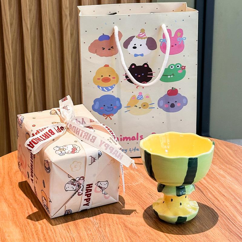 Cute watermelon goblet ice cream dessert cup high-value ceramic mug birthday gift souvenir for girls