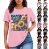 Women's Round Neck Casual Independence Day Printed Short Sleeve T-Shirt Top