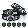 12 Zodiac Sign Glow In The Dark Bracelet & Bangle For Women Men Glass Constellations Charm Leather Rope Chains Fashion Jewelry