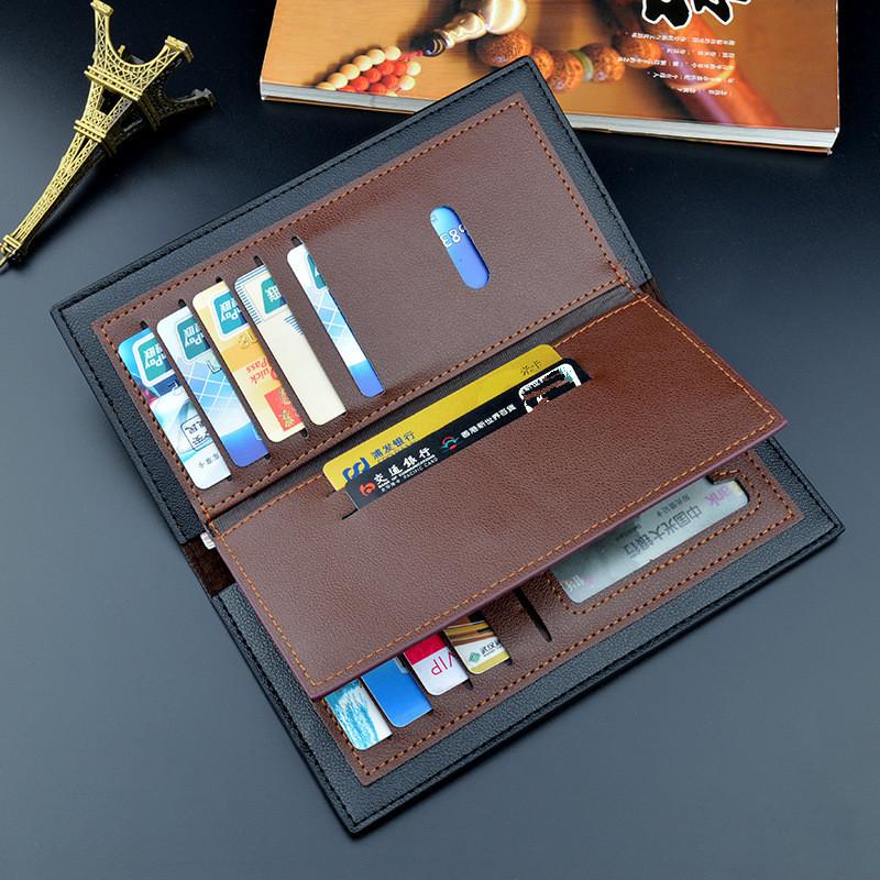 Винтажный модный мужской длинный кошелек из искусственной кожи, двустворчатый кошелек, деловой кошелек