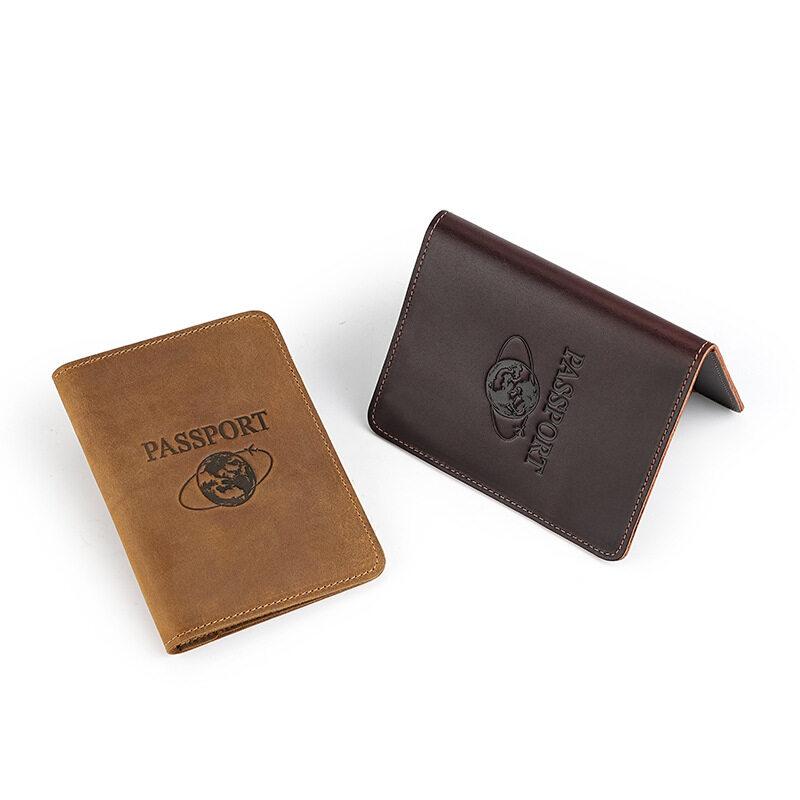 Durable Crazy Horse Leather Passport Cash Card Holder Integrated Boarding Pass Airplane Ticket Book Protective Cover