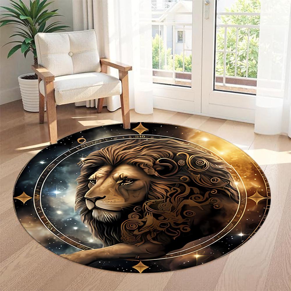 Lion Round Area Rug Perfect for Bedrooms Decorate room Dormitory Dining Room Anti-slip Round Rug Anime Office Decor