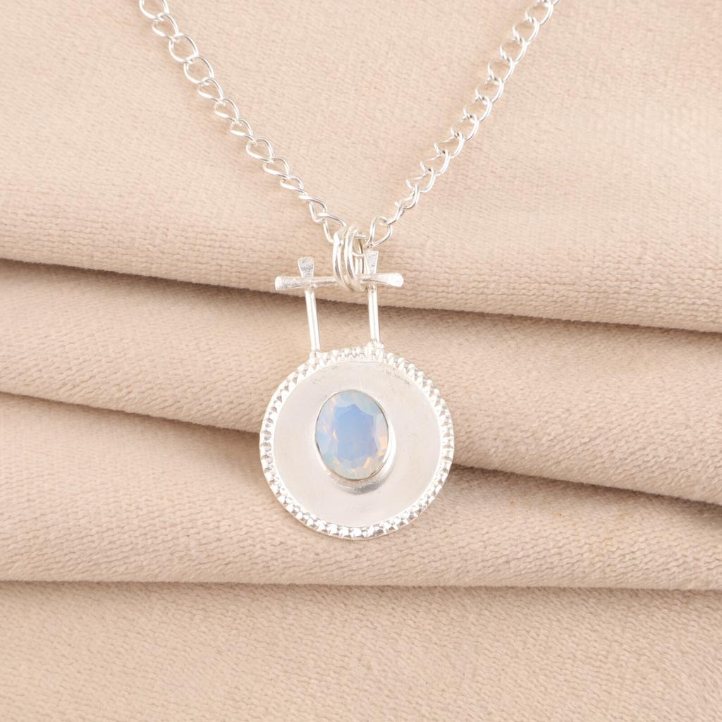 Natural Milky Opal Gemstone 925 Sterling Silver Handmade Stylish Pendant 1.4" PP-57-20