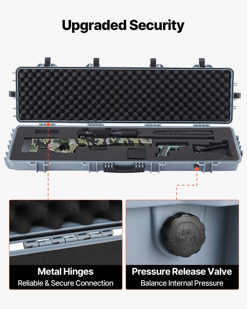 VEVOR Hard Rifle Case, Lockable Rifle Case with Pre-cut Foams, 138 cm Movable Gun Storage with Wheels