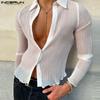 Men Long Sleeve See Through Shirts Party Buttons Transparent Tops