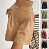Женские летние шорты с высокой талией и пуговицами, широкие брюки, повседневное однотонное платье, свободные офисные короткие брюки-карандаш трапециевидной формы, женская одежда