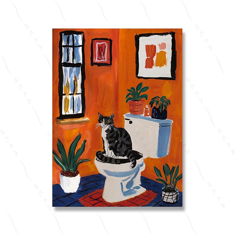 Bath Cat Print Matisse Funny Poster Pooping Pictures Orange Toilet Wall Decor Toilet Bathroom Bathtube Canvas Painting Decor