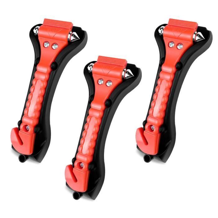 Brise vitre - 3 Pièces - Marteau de Secours - Matériaux d'urgence - Couleur Rouge