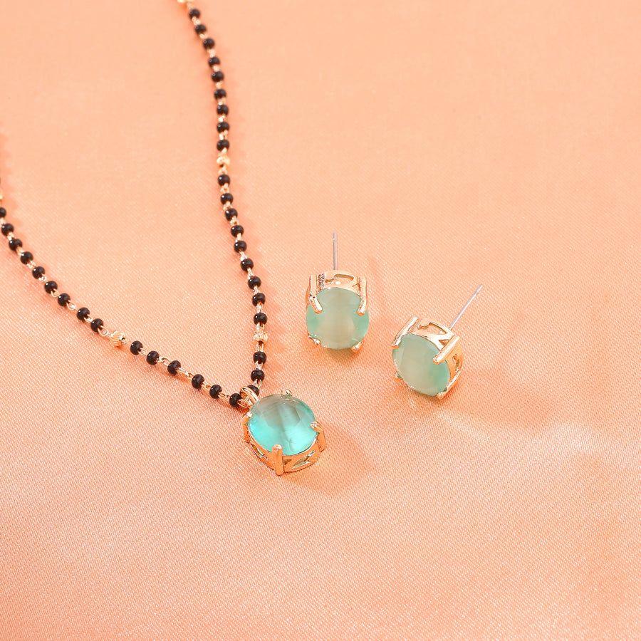 Комплект круглого дизайнерского ожерелья Estele с покрытием из розового золота и камнями мятно-зеленого цвета для женщин