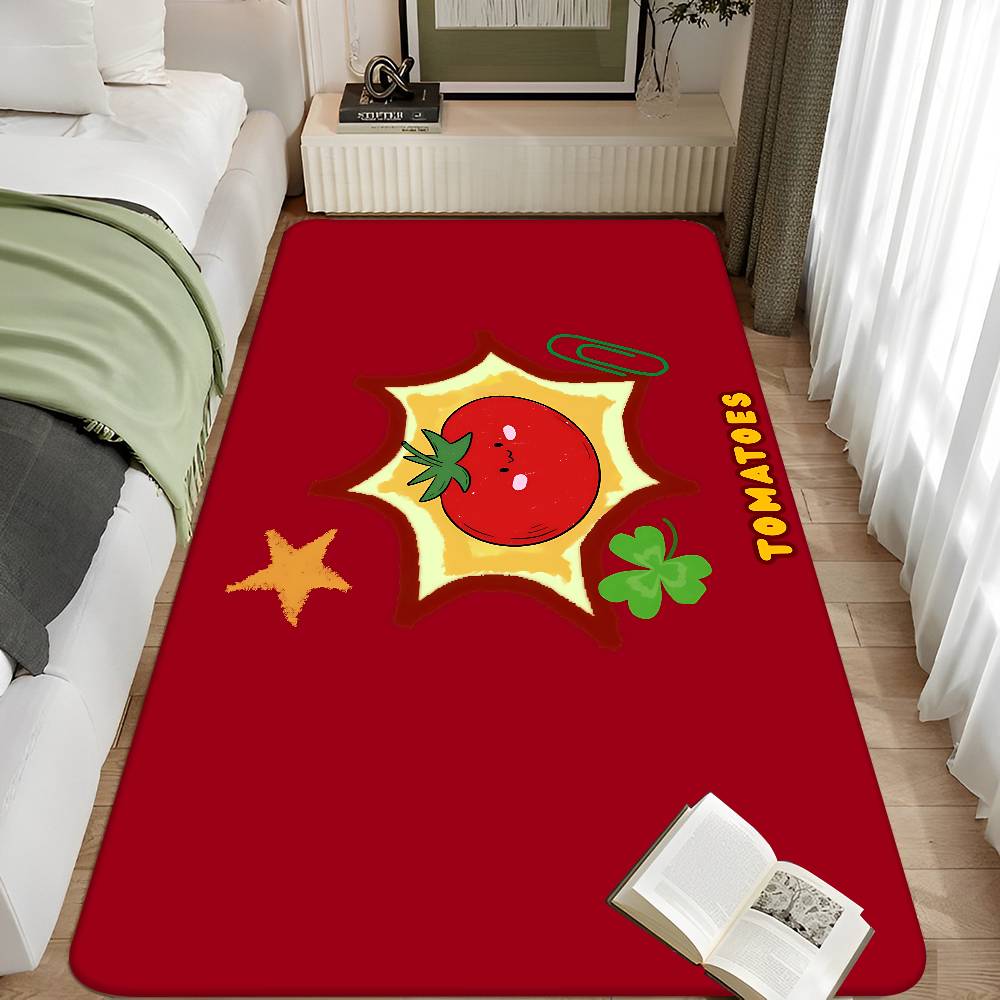 Cartoon Tomato Pattern Room Mats Anti-slip Absorb Water Long Strip Cushion Bedroon Mat Household Carpets