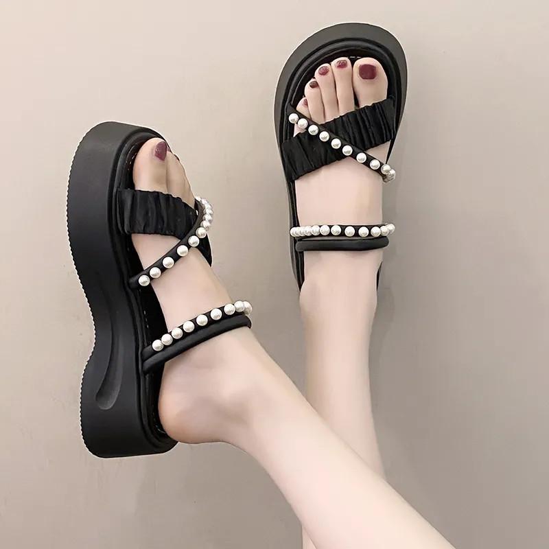 Модные универсальные сандалии-трансформеры в сказочном стиле, новинка летнего сезона, жемчужная платформа-маффин, римские пляжные туфли