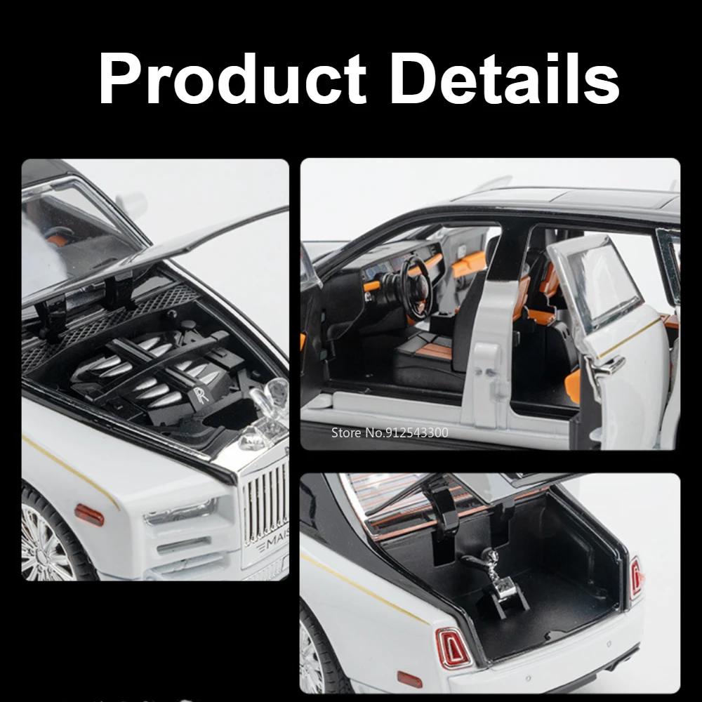 1:24 Scale Rolls Royce Phantom Toy Model Car Alloy Diecast Light Sound Doors Opened Shock Absorption Vehicles Collection Gifts