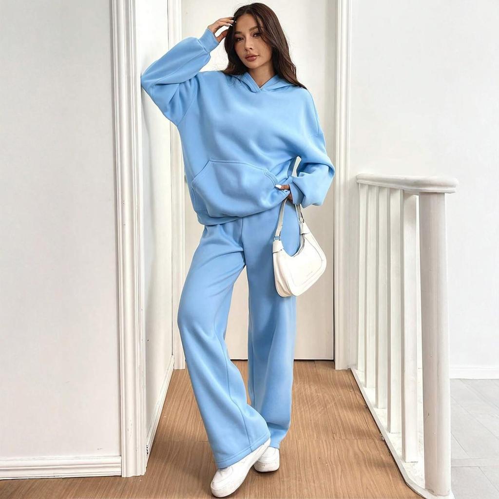 Женский повседневный теплый худи и повседневные брюки Зимний спортивный костюм