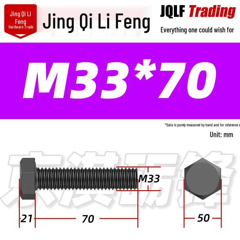 12.9 Grade High-Strength Blackened Hex Bolt M22-M48