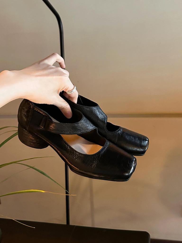 Grape Mom Studio Высококачественные лоферы из лошадиной кожи с квадратным носком и массивным каблуком для женщин - Осенний стиль