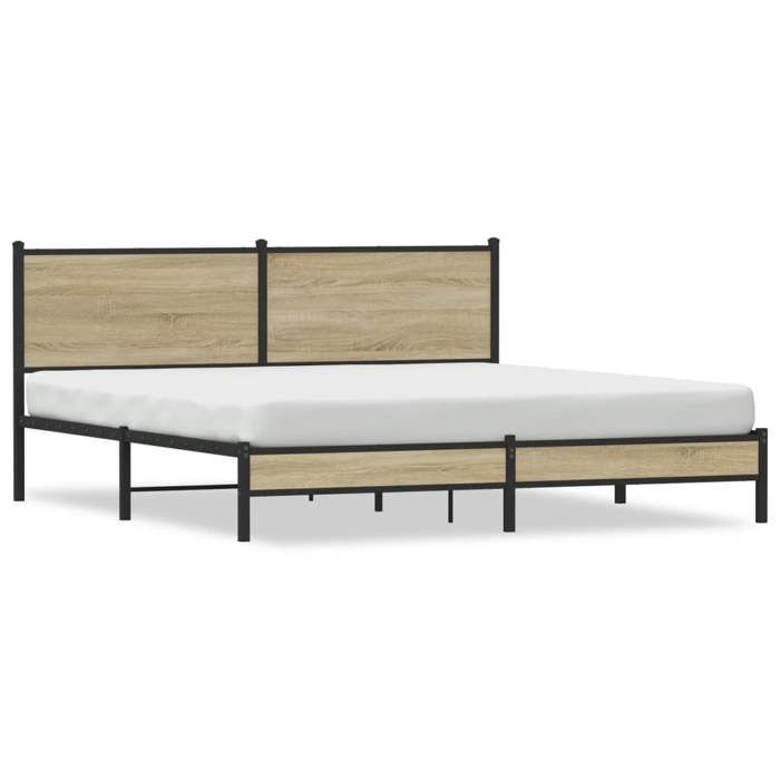 VidaXL Metal Bed Frames with Sonoma Oak Headboard 180x200 Cm, Double Bed, Bedroom Furniture, Bed 3301391