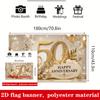 50th Anniversary Banner Backdrop Gold Number 50 Champagne Roses Polyester