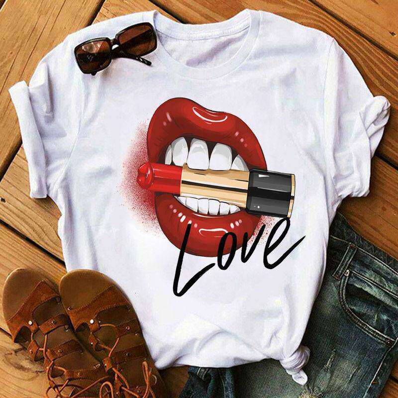 Lips Pure Cotton Printed Unisexs and Womens Fashion Trend Tshirt Summer New Personalized Round Neck Loose Casual Tshirt