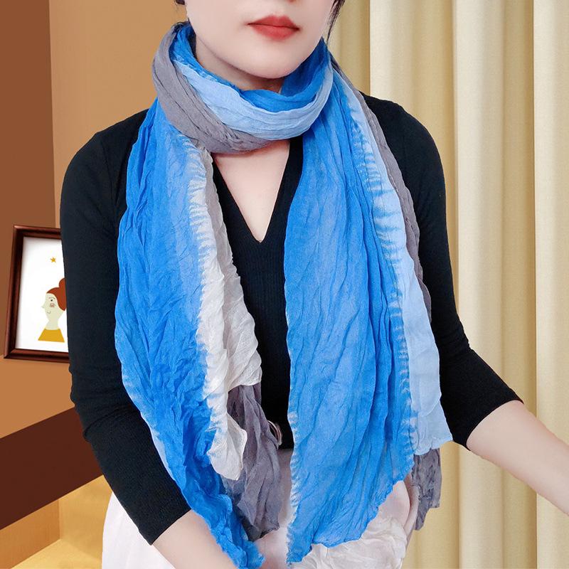 Trendy Gradient Cotton-Linen-Silk Scarf/Shawl for Women - Sun Protection & Dual-Use for All Seasons